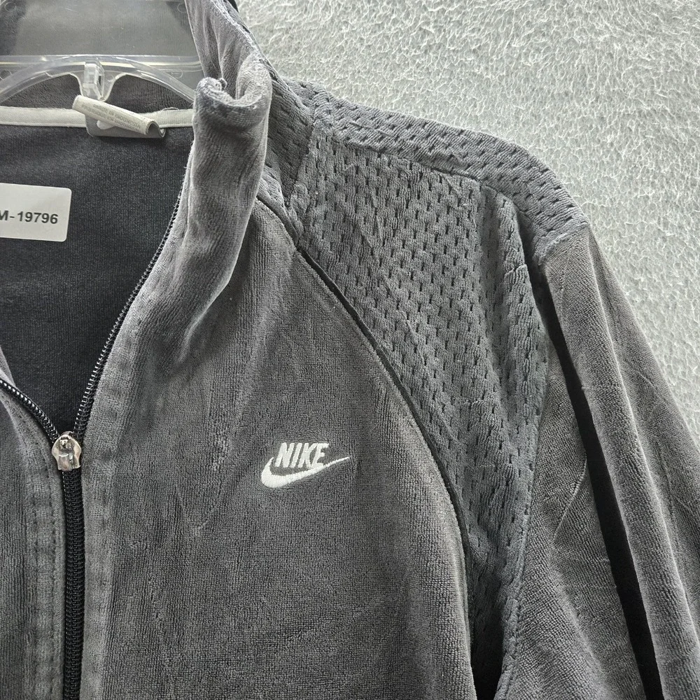 VINTAGE Nike Women Jacket L (12-14) Gray Y2K Embroidered Logo Zipper Velour READ